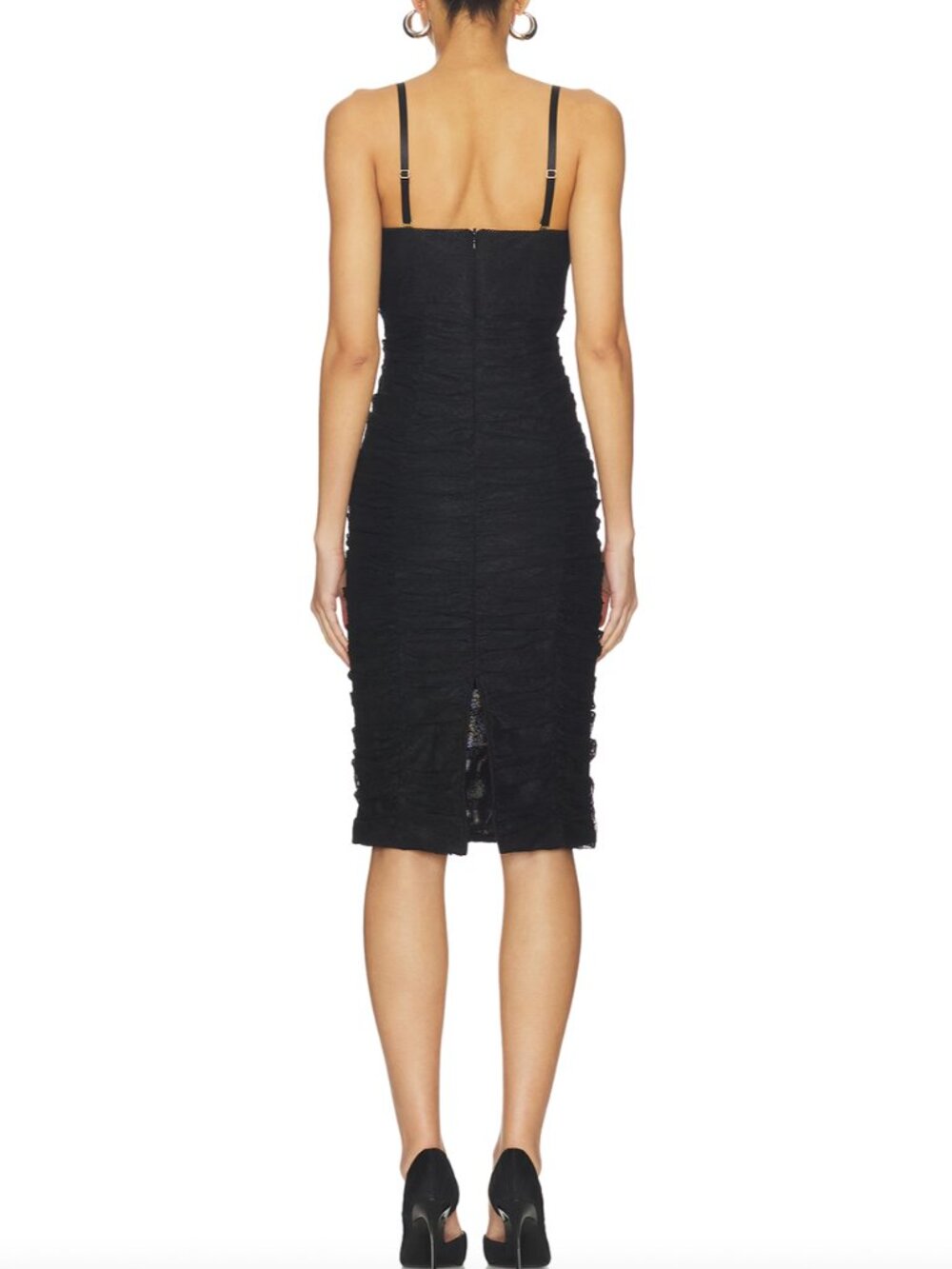 $695 NWT L'Agence Black Senna Lace Bustier Ruched Midi Dress size XS - Picture 2 of 10